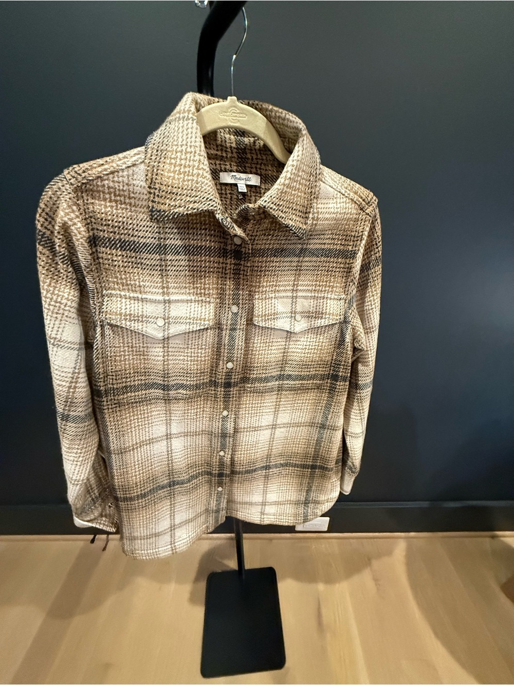 Madewell Plaid Utility Shacket in Beige and Brown